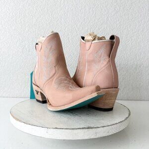Lane Gallatin Womens Cowboy Bootie Pink Leather Western Short Boots Snip Toe 7.5